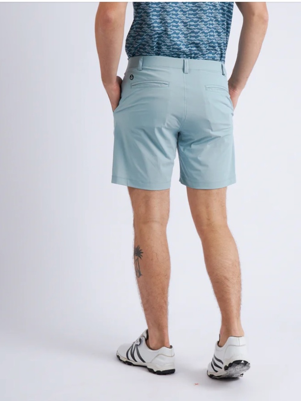 Swannies Men's Flat-Front Performance Bunker Shorts in Light Blue Sz 34